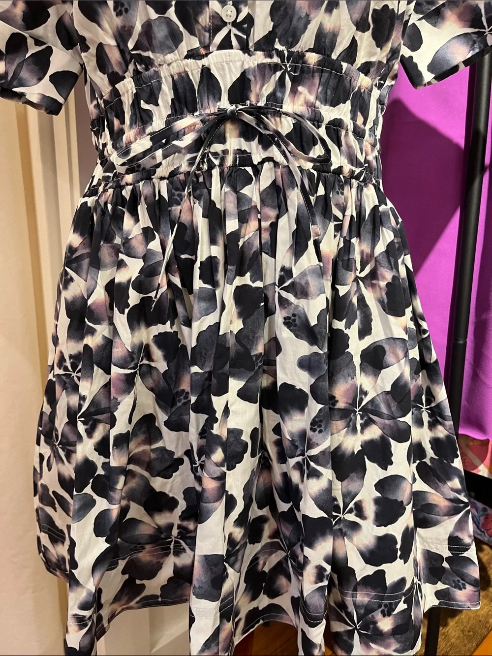 J. Crew Navy & White Floral Smocked Shirtdress